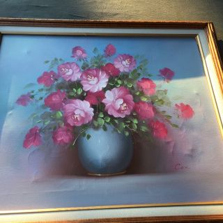 Robert Cox Signed Oil Painting On Canvas Flowers In Vase 28” X 25” Framed