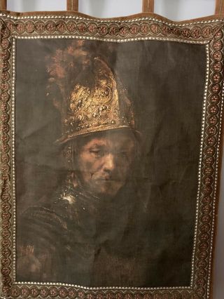 Rembrandt Painting/ Tapestry " Der Mann Mit Dem Goldhelm,  " With Silk Backing