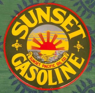 Sunset Gasoline Pacific Oil Co Porcelain Enamel Sign 30 Inches Ssp