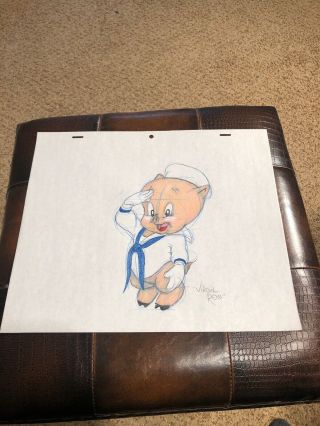 Virgil Ross Sketch - Porky Pig Sailor.  Signed 12.  5x10.  5” 4
