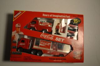 Nib 1989 Buddy L Coca - Cola Metal 2 Truck Set