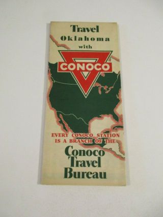 Vintage Conoco Oklahoma Gas Station Travel Road Map - 1934 Est Pop - Box C7