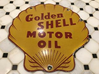 Vintage Shell Motor Oil Porcelain Sign Gas Station Pump Plate Gasoline Lubester