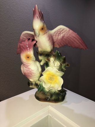Midcentury Maddux Of California - Two Cockatoos On Floral Branch Vintage Figurine