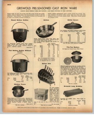 1942 Paper Ad Griswold Hammered Aluminum Ware Skillet Cast Iron Store Display