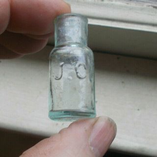 J.  C.  Emb Tiny 1 1/2 " Ink Bottle Dug In 1860s Privy Smooth Base