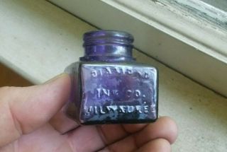 Diamond Ink Co Milwaukee Side Emb Amethyst 110 Yr Old Square Ink Bottle