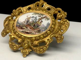 Antique Hand Painted French Porcelain Plaque Dogs Horses Hunters Deer Stag 2