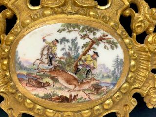 Antique Hand Painted French Porcelain Plaque Dogs Horses Hunters Deer Stag 3