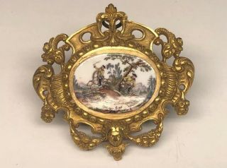 Antique Hand Painted French Porcelain Plaque Dogs Horses Hunters Deer Stag 4