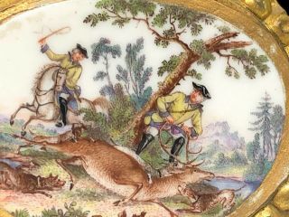 Antique Hand Painted French Porcelain Plaque Dogs Horses Hunters Deer Stag 6