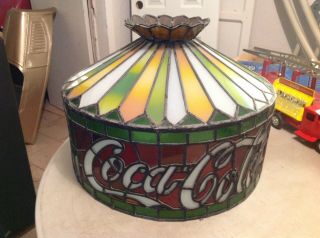Antique Stained Glass Coca Cola Hanging Lamp Tiffany Style 19 "