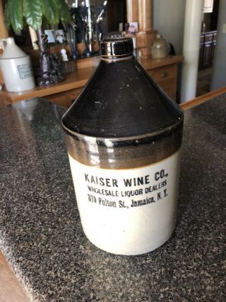 Advertising Stoneware Wine Jug.  Kaiser Wine Co.  Jamaica,  Ny - 1 - Gallon