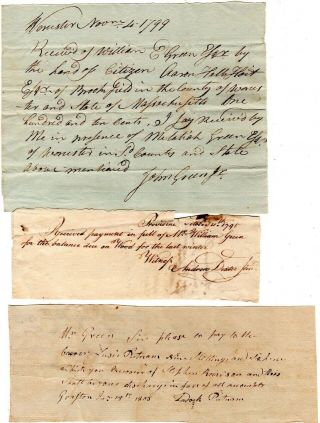 18th Century,  Dr.  John Green Family,  Group Of Documents Signed,  Goods,  Services