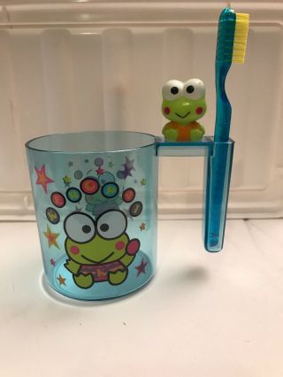 Keroppi Plastic Bathroom Cup W/toothbrush,  Sanrio,  1998