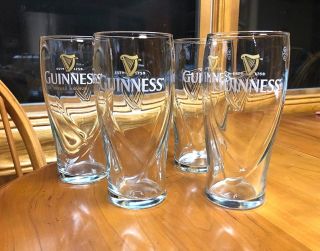 4 Authentic Guinness Tulip Design 16 Oz Beer Glasses Embossed 14k Gold Harp Logo
