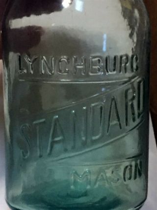 Vintage Lynchburg Standard Mason Aqua 1 Quart Fruit Jar & Zinc Lid