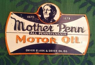 Mother Penn Pennsylvania Motor Oil Porcelain Enamel Sign 24x15 Inches S/s Diecut