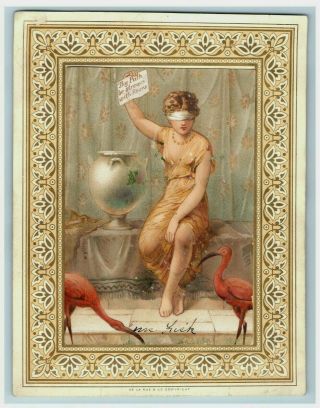 1870 ' s - 80 ' s De La Rue Victorian Card Lovely Grecian Lady Blindfold Flamingos 7C 2