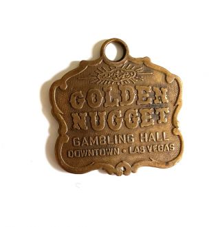 Vintage Brass Golden Nugget Gambling Hall Downtown Las Vegas Key Chain Fob