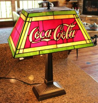 Coca Cola Stained Glass Lamp - large Tiffany style.  Coke lamp 2
