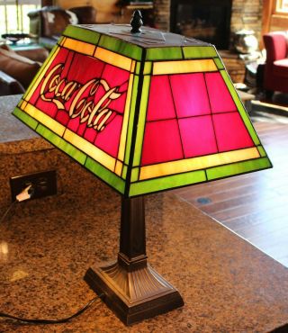 Coca Cola Stained Glass Lamp - large Tiffany style.  Coke lamp 3