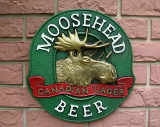 Vintage Moosehead Canadian Lager 3 - D Beer Sign Faux Wood 14 " × 13 "