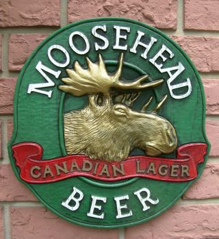 VINTAGE MOOSEHEAD CANADIAN LAGER 3 - D BEER SIGN FAUX WOOD 14 