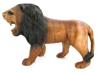 Hand Carved Wood Lion Roaring Figurine Wooden Statue Sculpture Home Decor 14 "