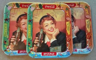 3 Vintage Coca - Cola 4 Seasons Metal Serving Trays 1950s Have A Coke