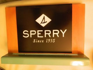 Sperry Since 1935 Wooden Shoe Display Sign - Heavy Metal Base