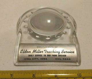 Vintage Eldon Miller Trucking Iowa City Advertising Magnifying Glass Paperweight