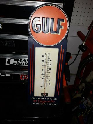 Gulf Thermometer Metal Wall Decor Oil Gas Gasoline Shop Garage.