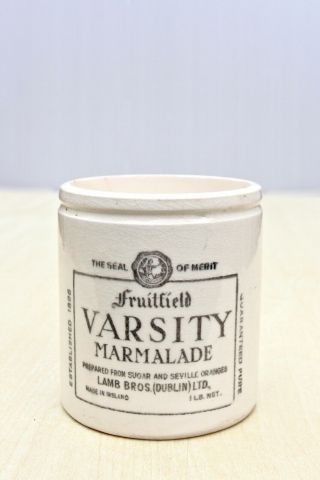 Vintage C1890s Fruitfield Varsity Lamb Bros Dublin Ireland Marmalade Pot Or Jar