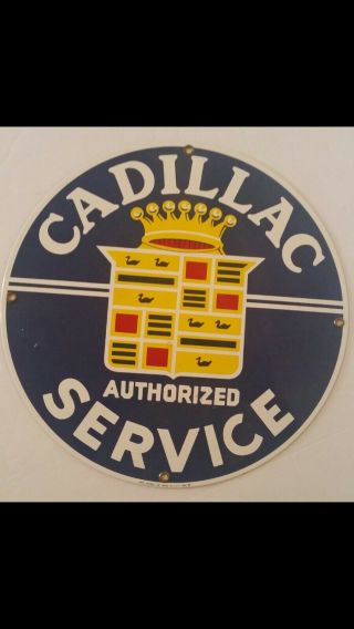 Vintage Authorize Cadillac Service Advertising Gas Oil Porcelain Dealership Sign