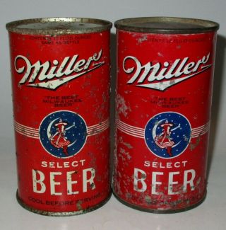 2 Diff Miller Oi Flat Top Beer Can,  Milwaukee,  Wi,  Irtp,  Late 1930s