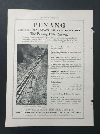 1935 Print Ad Penang Hills Railway Singapore 10in X 13.  50in