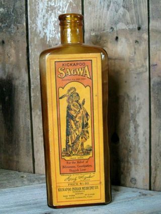 Kickapoo Indian Medicine Co Sagwa Snake Oil Bottle Haely Bigelow Quack Medicine