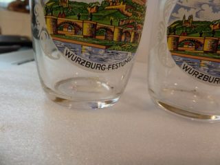 2 Vintage German Shot Glasses E&a Bockling Neudenau Showing Wurzburg Festung