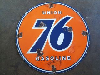 Union 76 Gasoline Porcelain Sign Oil Gas Station Farm Truck Tractor Car Garage