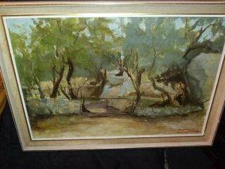 Vintage 1965 Mid Century Modern Abstract Oil Painting Signed Carlo Landscape Ca.