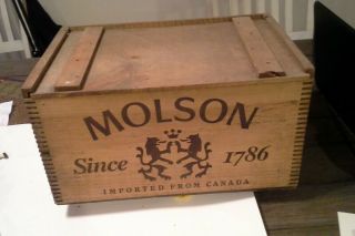 Vintage Molson Beer Wooden Crate Sliding Lid Box