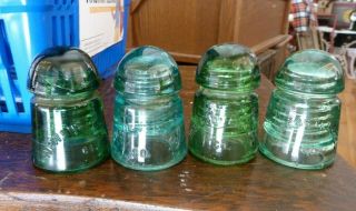 4 Antique England Telephone & Telegraph Company Green Glass Insulators