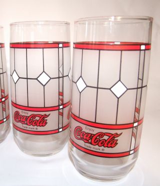 6 Vtg Classic Coca Cola Frosted Stained Glass Look 16 oz.  Glasses Tumblers COKE 4