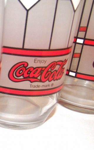 6 Vtg Classic Coca Cola Frosted Stained Glass Look 16 oz.  Glasses Tumblers COKE 5