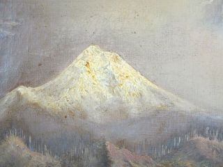 ORIG 19th C Adelle Pomeroy PA Artist Oil on Canvas Painting Snow Mountain NR yqz 7