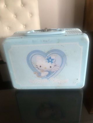 Rare 2001 Hello Kitty Blue Angel Sanrio Tin Lunch Box Made In Japan Vintage Look
