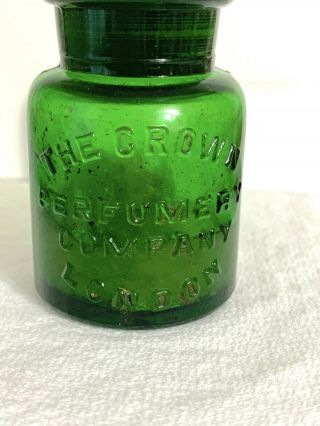 ANTIQUE EMERALD GREEN BOTTLE - THE CROWN PERFUMERY COMPANY,  LONDON 2