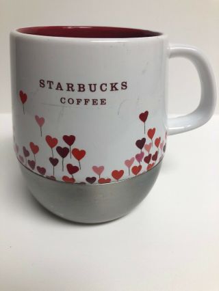 Starbucks Ceramic & Metal White Flower Hearts Coffee Mug Cup