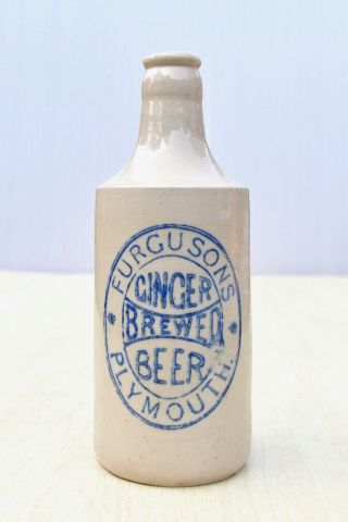 Vintage C1920s Furgusons Plymouth Devon Blue Trans Stoneware Ginger Beer Bottle